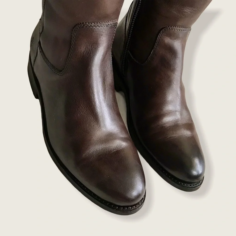 $399 Frye Jayden Button KneeHigh Brown Leather Equestrian Riding Cottoncore Boot